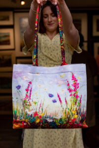 FLORAL FLURRY PAINTING ON TOTE BAG - IRISH ART ON TOTE BAG