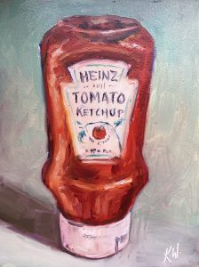 tomato sauce bottle still life painting