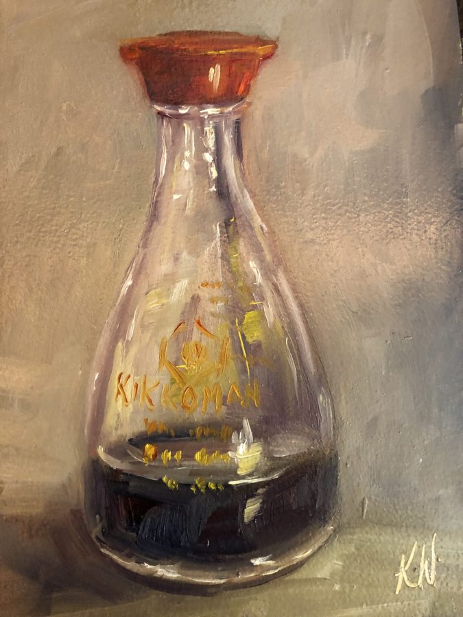 still life - kikkoman soy sauce bottle - painted by Irish artist Karen Wilson