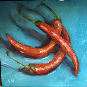 three red chillies still life painting