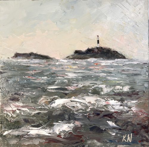 Rockabill Lighthouse in a stormy sea original oil painting