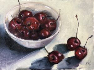 painting of a bowl of cherries