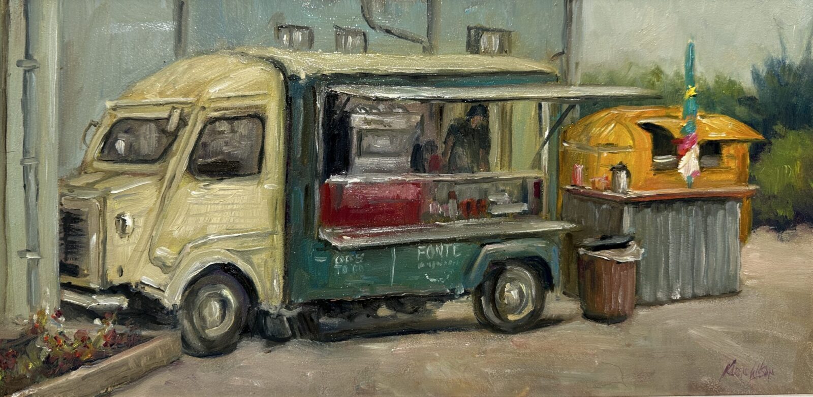oil painting of the coffee van at Donabate Hotel
