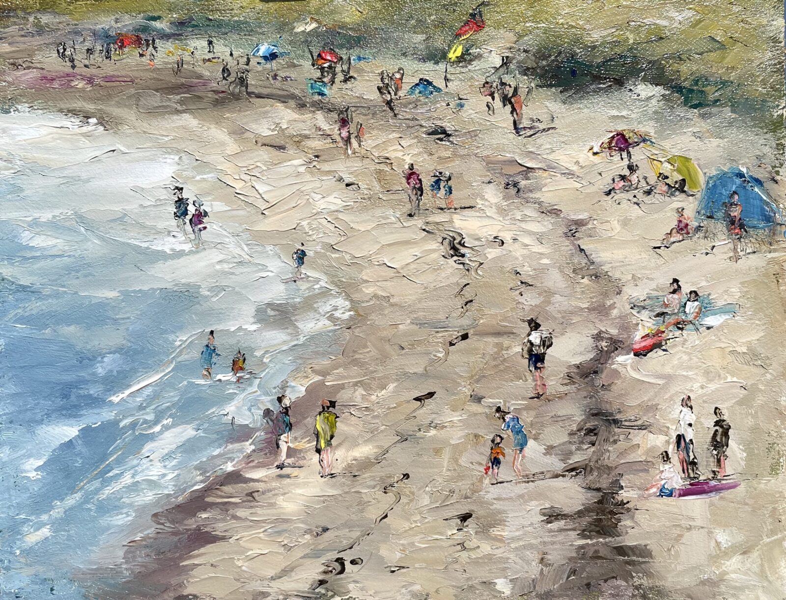 oil painting from Red Island looking down at South Beach Skerries by Irish Artist Karen Wilson
