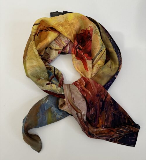folded silk scarf poppy breeze original painting by Karen Wilson