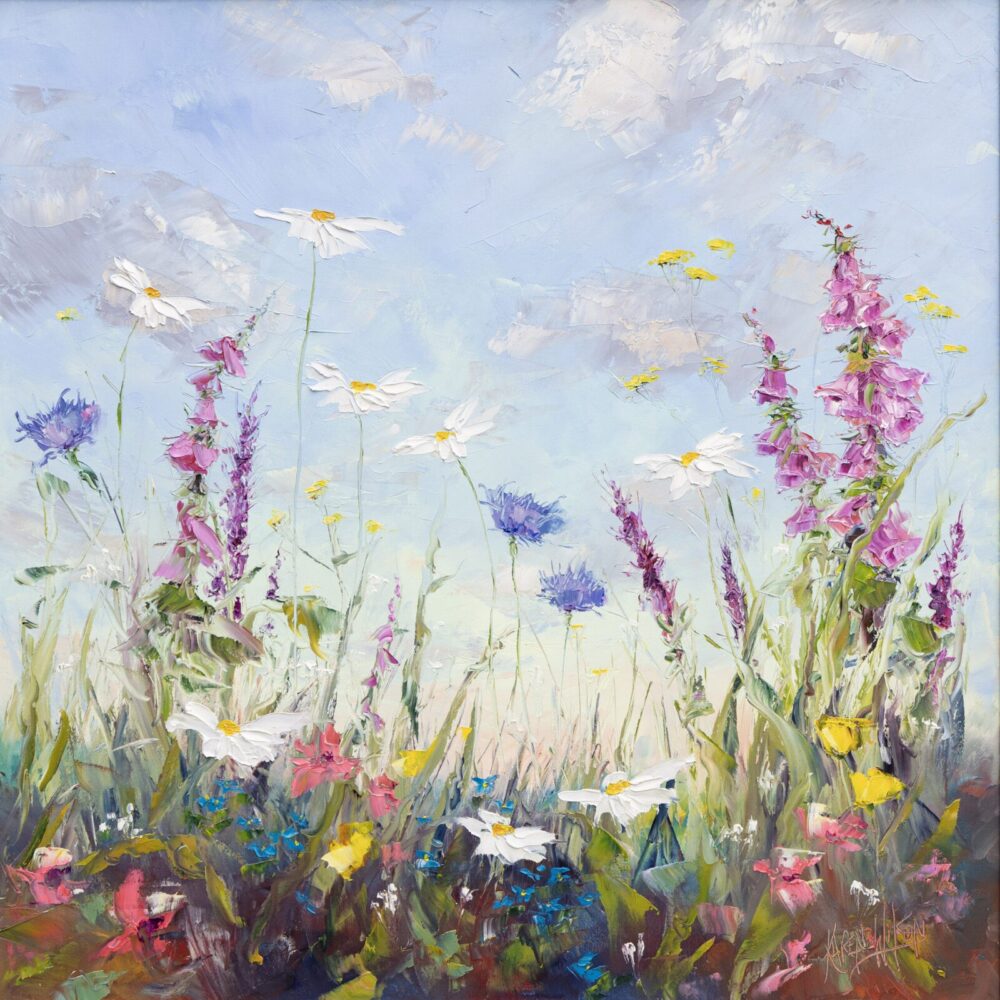floral flurry wildflower meadow limited edition print of foxgloves and cornflowers painted by Irish artist Karen Wilson