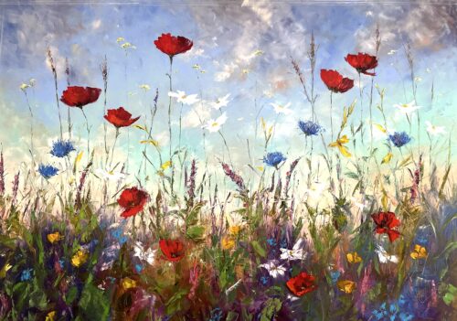oil painting of poppies and daisies by Irish Artist Karen Wilson