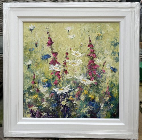 original painting by Irish artist Karen Wilson of daisies and foxgloves