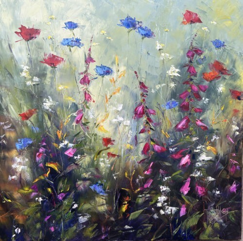 original oil painting by Irish artist Karen Wilson of a field of wildflowers