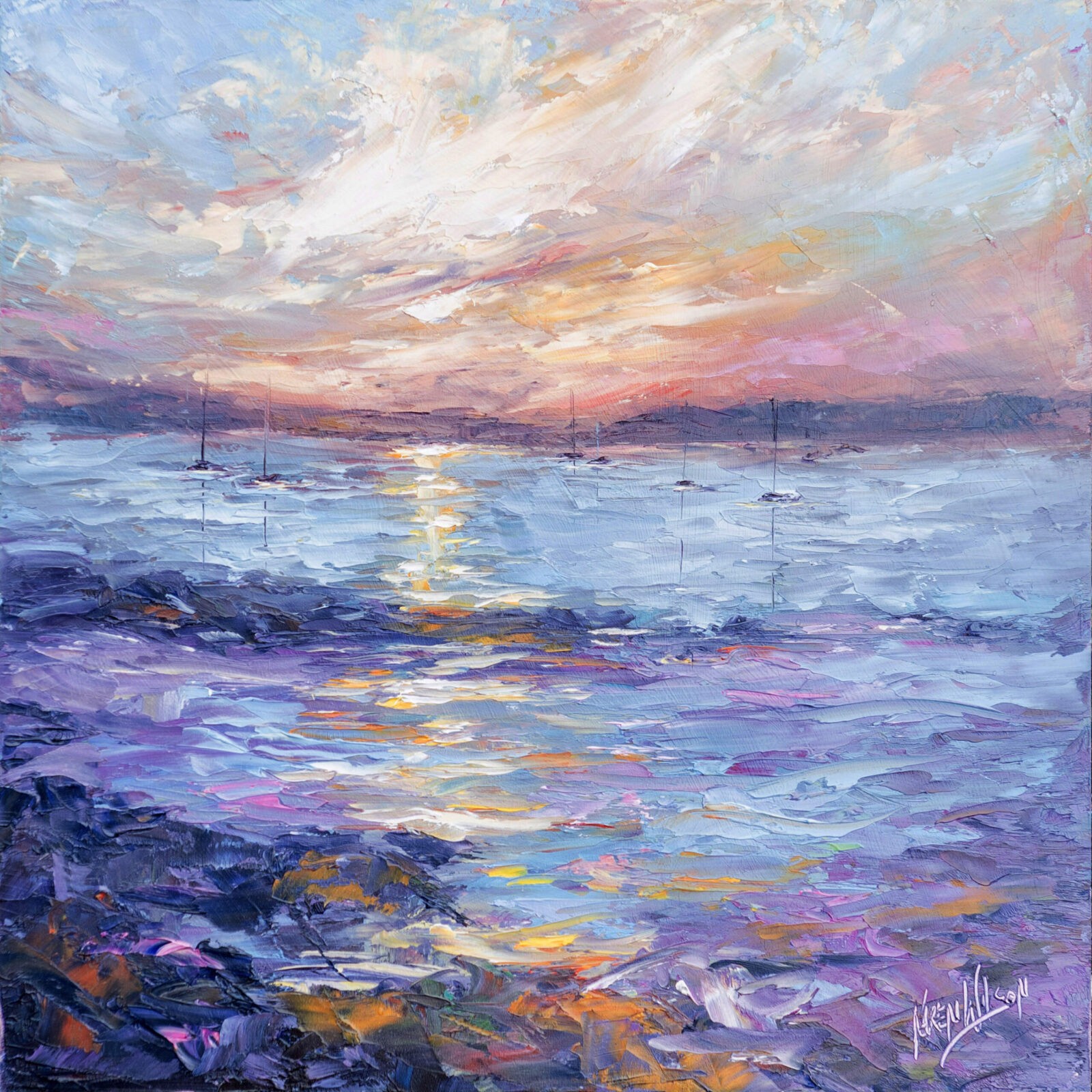 skerries sunset oil painting by Irish artist Karen Wilson