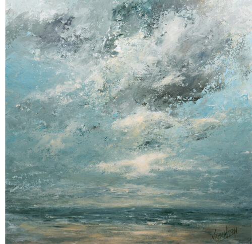 A painting of an horizon with cloudy sky