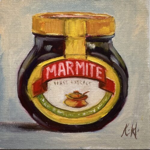oil painting of a jar of marmite