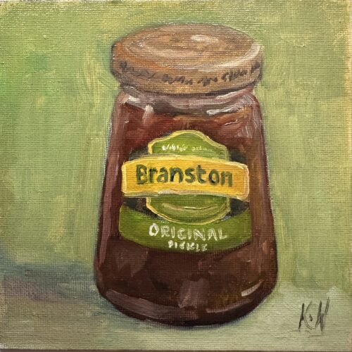 oil painting of a Branston Pickle Jar