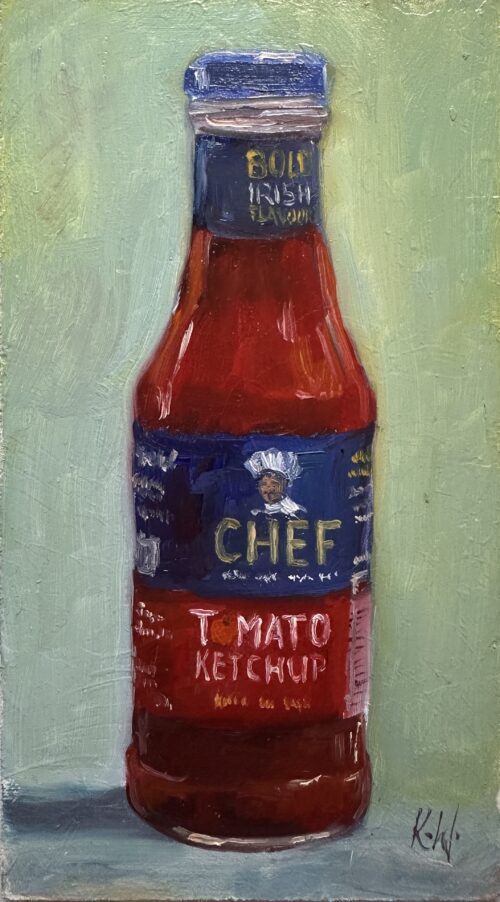 oil painting of Chef ketchup jar
