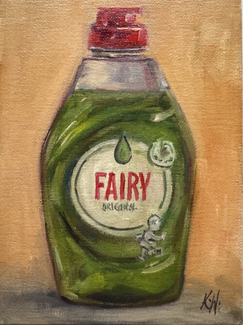 an oil painting of a fairy washing up liquid bottle