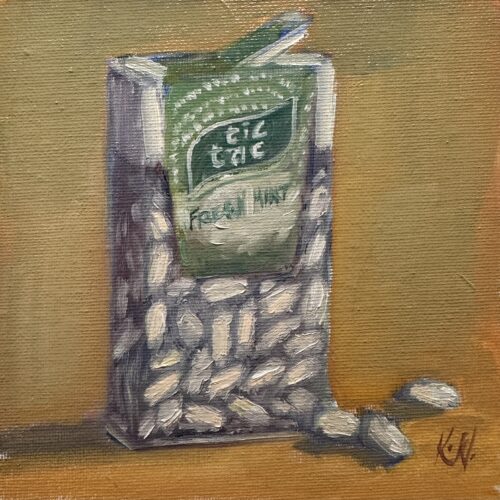 oil painting of a Tic Tac packet