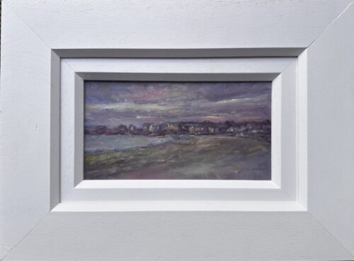 oil painting framed of sherries harbour at twilight