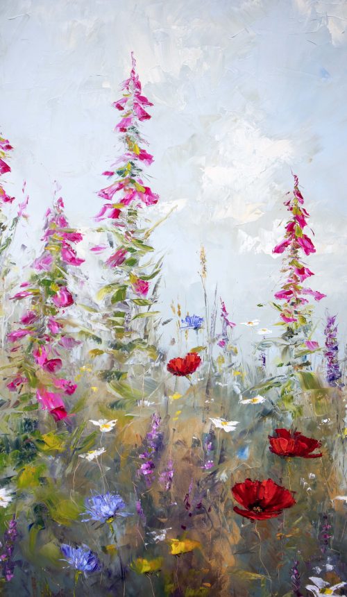 foxgloves and poppies meadow print