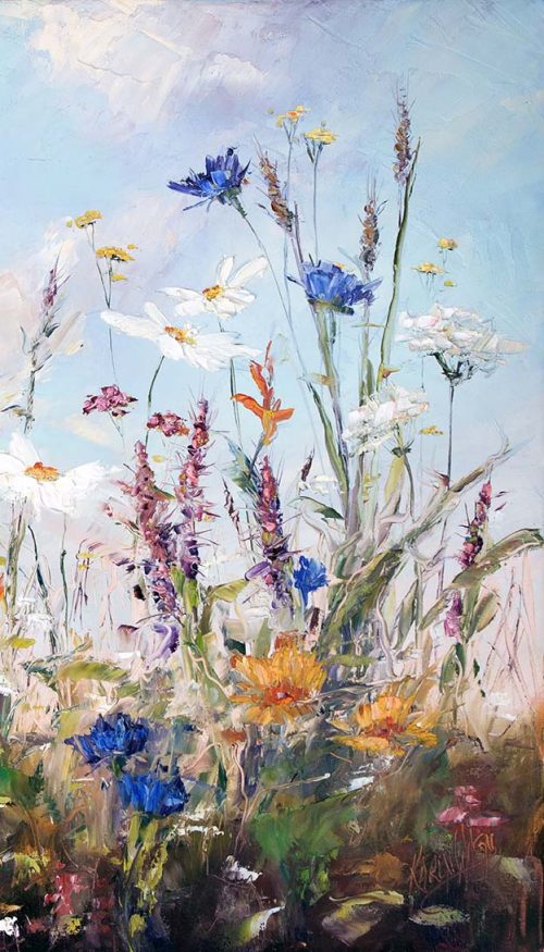 cornflowers and daisies meadow print long