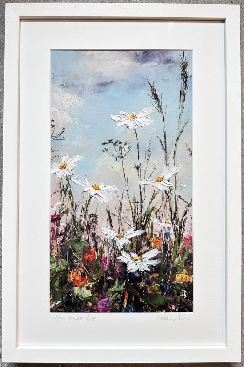 promises made print with daisies in meadow