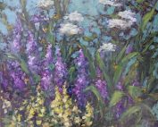 summer garden print with purples and yellows