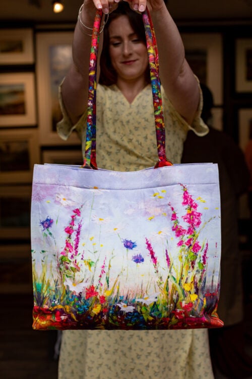 FLORAL FLURRY PAINTING ON TOTE BAG - IRISH ART ON TOTE BAG