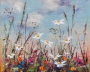 promises made square print of daisies in a corn field