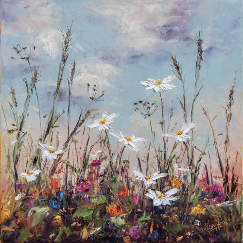 promises made square print of daisies in a corn field