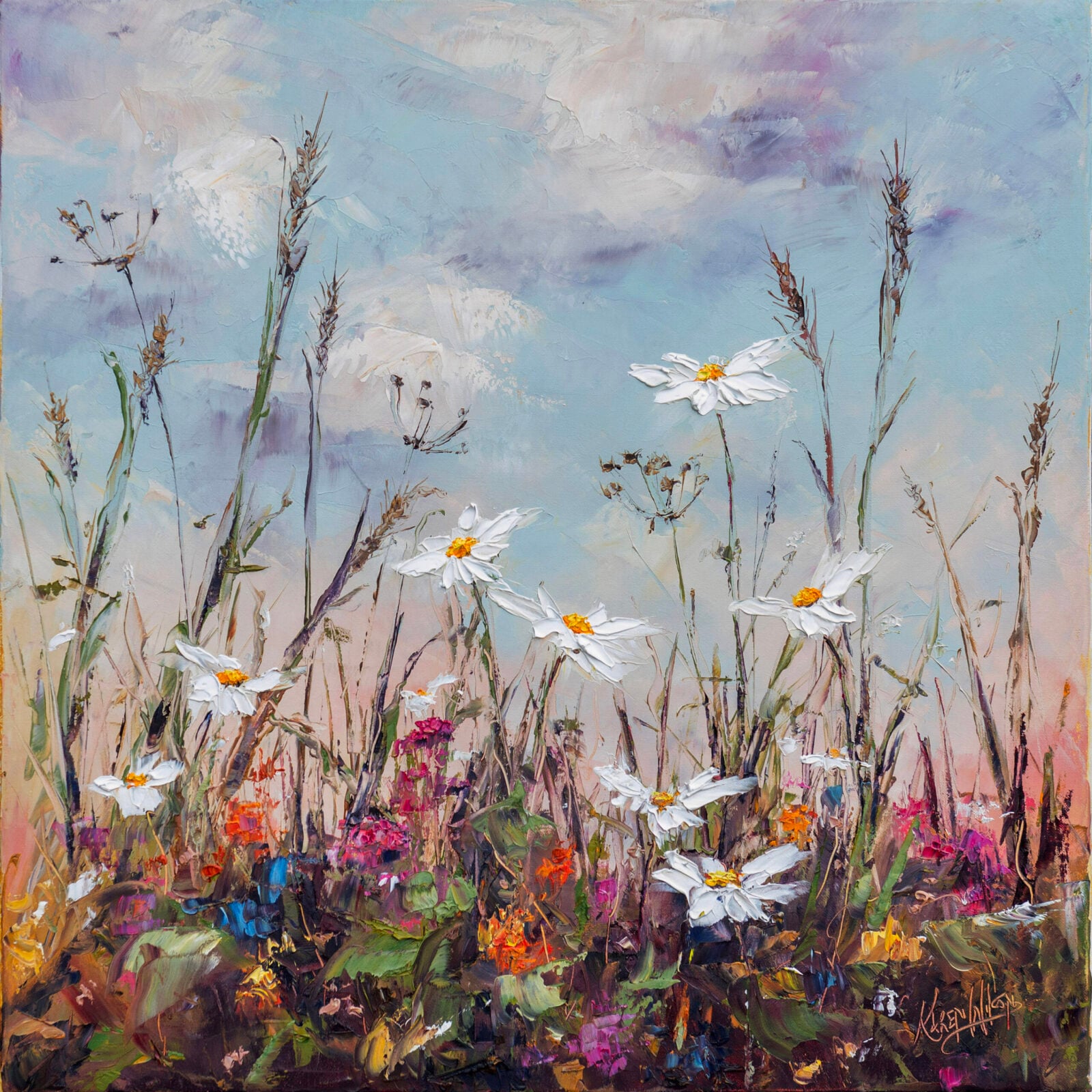 promises made square print of daisies in a corn field