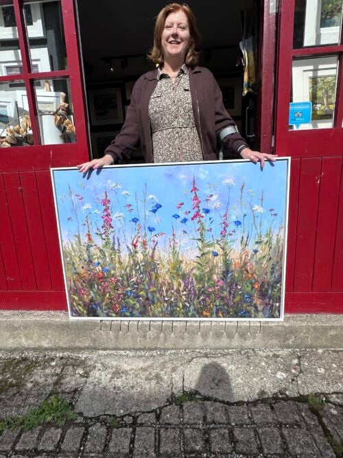 field of dreams wildflower meadow canvas print displayed outside karen wilson art gallery in skerries mills