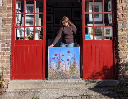 sunny days large canvas prints displayed outside karen wilson art gallery in skerries