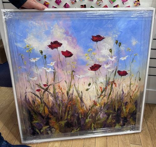 Sunny days large canvas print framed of wildflower meadow with poppies