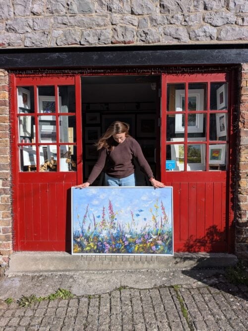 Summers abundance large canvas print of a wildflower meadow outside karen wilson art gallery in Skerries Mills