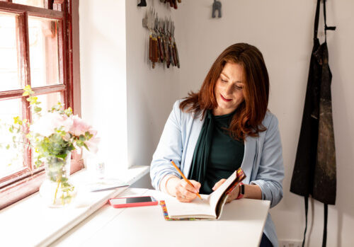 Claire using notebook